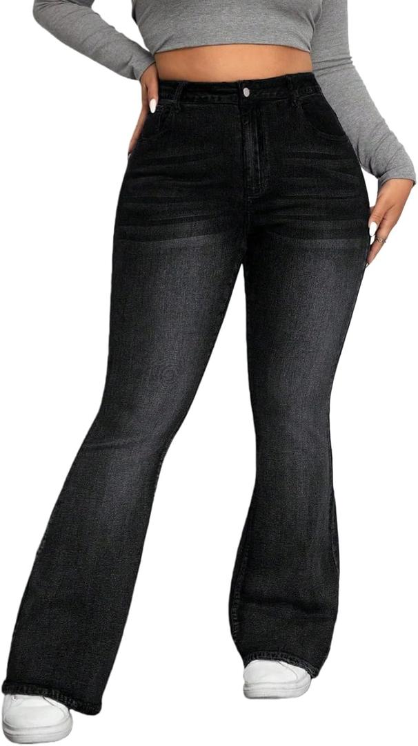 High Waisted Flare Jeans for Women - Stretchy Denim with Tummy Control, Trendy Blue Bell Bottoms (S-XXL) (Dark Gray)