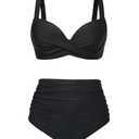 Aqua Eve Women Underwire Bikini Set - High Waisted Two Piece Swimsuit Tummy Control Bathing Suit 2025 Push Up Swimwear Black M top only