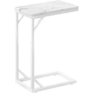 C-Shaped End Table, Small Sofa Table with Metal Frame, Adjustable Height Side Table for Couch, Living Room, Bedroom, Bedside (White, Large)