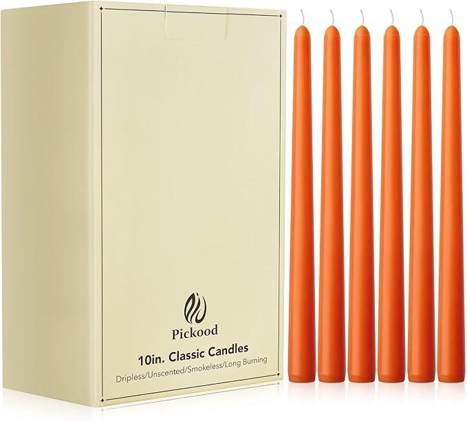 10-Inch Tall Unscented Dripless Taper Candles Bulk 30 Pack - Orange Taper Candles Bulk - Smokeless, 6-8 Hour Long Burning - Colored Candlesticks Bulk 