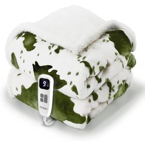 Cow Print Heated Throw Blanket Electric Blanket-Heating Blanket Throw with 10 Heat Levels & 10 Hours Auto-Off, Cozy Soft Fleece Sherpa, Washable, 50 x 60 Inches Cow Print Sage (07 - Sage Ombre-white)
