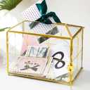 Glass Wedding Card Box with Slot, 10.2'' Large Clear Card Box Gold Brass Gift Card Storage Box with Lock Perfect for Wedding Receptions, Baby Shower, Birthday Party, Bridal Shower