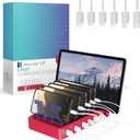 Charging Station for Multiple Devices  6-Port USB Charging Dock for Apple & Android  Fast Multi-Charger Organizer for Phones, Tablets & More (Pink)