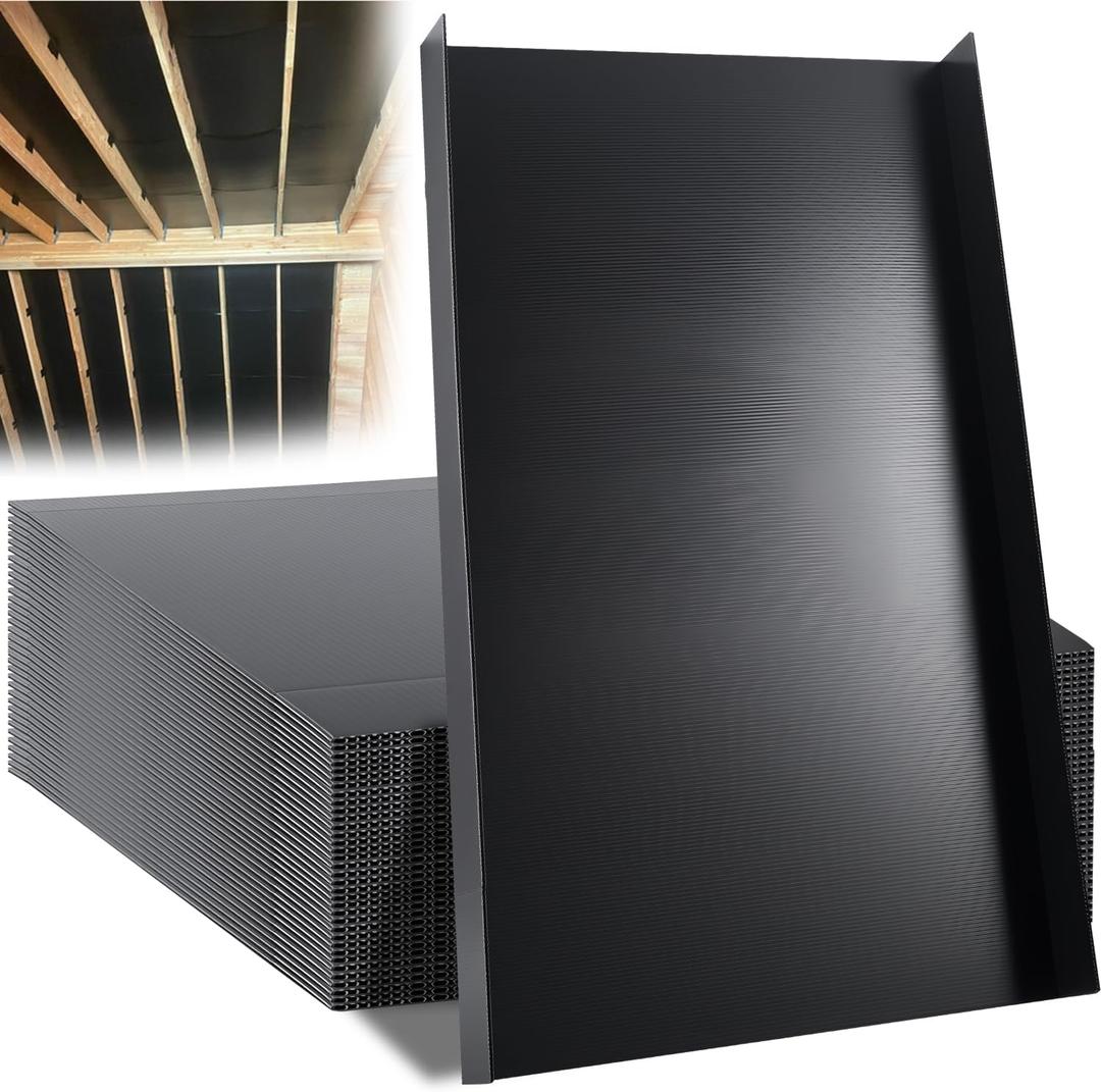 20 Pack 24 Attic Insulation Baffle, Large Black Durable Polypropylene Attic Baffles 24" On-Center Rafter Bays with 2" Air Channel Rafter Vents Improve Roof Ventilation and Prevent Insulation Blockage, for 24" Rafter Bays