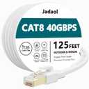 Jadaol Cat 8 Ethernet Cable 125 ft (38.1m), 40Gbps 2000MHz Flat S/FTP LAN Patch Cable, High-Speed Cat8 Network Cable for Router, Modem, Switch, Gaming Consoles, PC, Smart TV & Streaming Devices, White