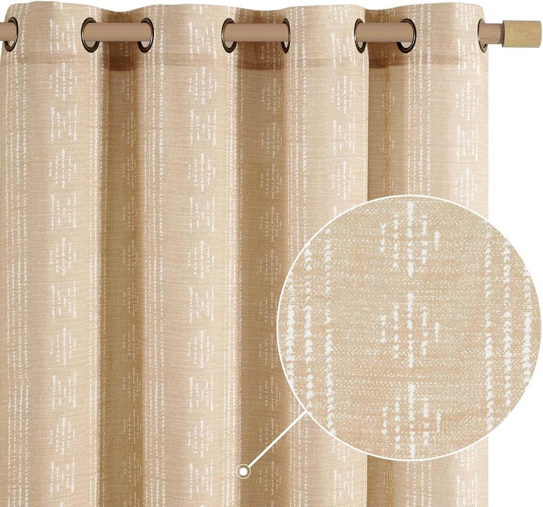 jinchan Boho Curtains for Living Room Farmhouse Beige Curtains 84 Inch Length for Bedroom Semi Sheer Drapes Geometric Striped Printed Mudcloth Light Filtering Grommet Curtains 2 Panels (50"W x 84"L (Pack of 2))