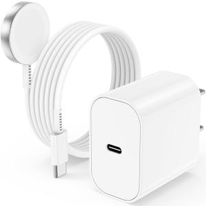USB C Apple Watch Charger, [Apple MFi Certified] Magnetic iWatch Fast Charging Cable Cord 6ft and iPhone Type C Wall Charger Plug Block for Apple Watch Series Ultra 2/Ultra/11/10/9/8/7/SE/6/5/4/3/2 (White)