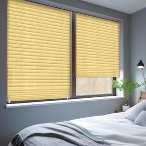 Threehoney 2 Pcs 35 x 110 inches Temporary Blinds No Tools Cut to Size Fabric Paper Shades Adhesive Privacy Blinds for French Door Sliding Door Window Light Filtering Pleated Shades (Beige)