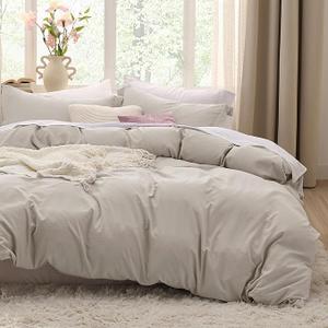 Bedsure California King Duvet Cover - Prewashed Cotton-Like Extra Soft Bedding Set, Includes 1 Cal King Duvet Cover 104x98 Inches with Zipper Closure & 2 Pillow Shams, Linen, Comforter Not Included
