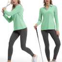 FKEEP Women's Tennis Golf Shirt Long Sleeved Top Sport Activewear V-Neck Workout Athletic (Green)