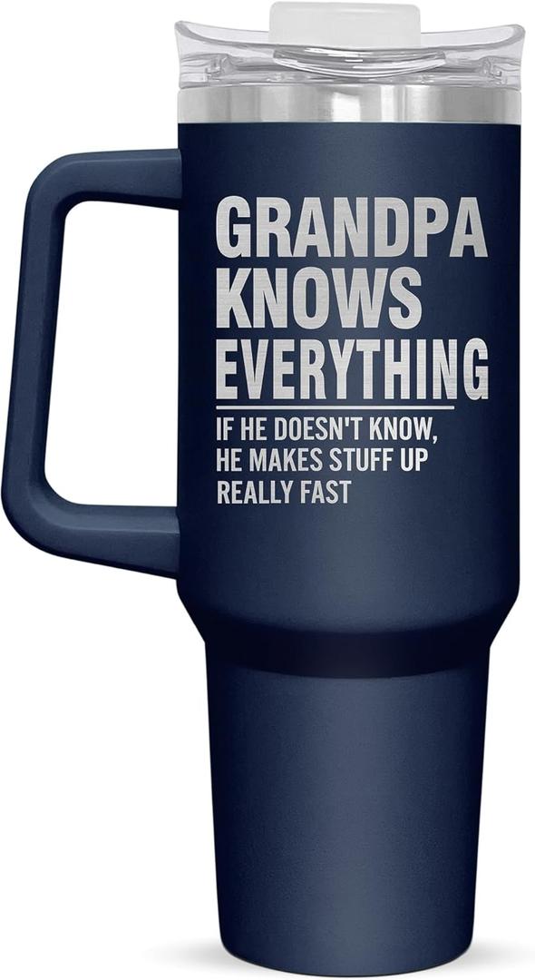 Christmas Grandpa Gifts from Grandkids - Stainless Steel Insulated Coffee Tumbler with Lid 40 oz - Grandpa Birthday Gifts from Grandkids, Christmas Birthday Gift for Men, Funny Tumbler for Men (Navy - Grandpa Quote)