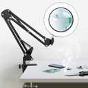 KIRKAS 12X & 30X Magnifying Glass with Light, 72 LEDs Desktop Magnifying Lamp, 10 Dimmable Brightness 3 Color Modes, Adjustable Swivel Arm Lighted Magnifier Lamp for Repair, Craft, Close Work - Black