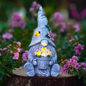 Solar Gnome Outdoor Garden Statues: Outside Decor with Ladybug Clearance for Yard Art Lawn Ornaments Porch Patio Balcony - Birthday Gifts for Grandma Mom Women