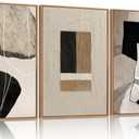 FWIEXA Large Neutral Abstract Wall Art Set of 3, Framed Modern Canvas Paintings for Living Room, Beige Black White Prints Artwork, 24x36 Inch Pictures Wall Decor for Bedroom, Bathroom, Hallway, Office