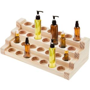 SUPERFINDINGS 4 Tier Wooden Essential Oil Display Stand 28 Slots Essential Oil Organizer Essential Oil Holder Stand 22mm Hole Essential Oils Perfume Storage Racks22.5x10.8x7cm