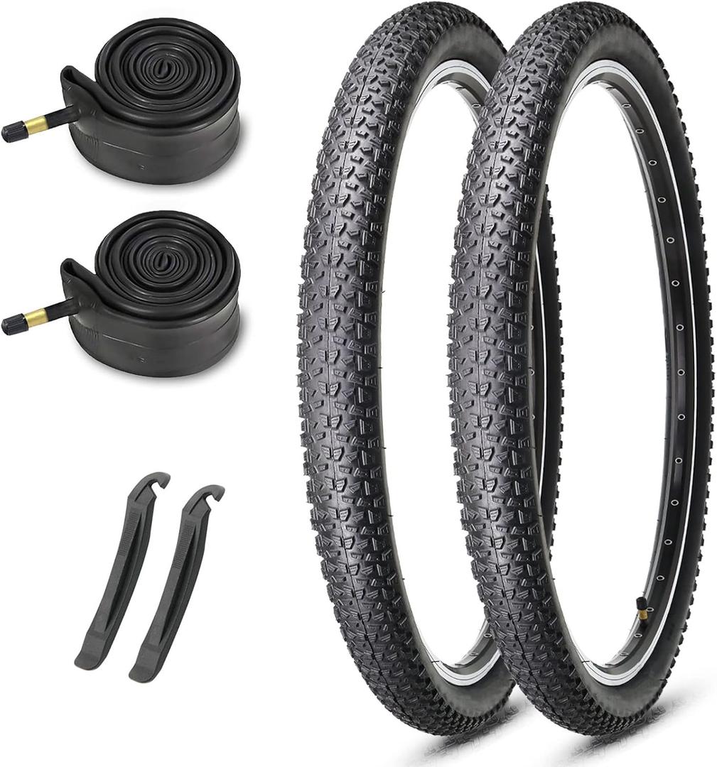 MOHEGIA Mountain Bike Tires 2-Pack - 20/24/26/27.5 Inch Folding MTB Tires and 2 Inner Tubes Schrader Valve & Tire Levers - Off-Road Bicycle Replacement Set