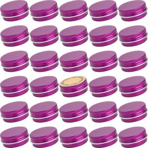 0.5 oz Screw Top Aluminum Tin Jar with Screw Lid and Blank Labels (Purple - Pack of 32)