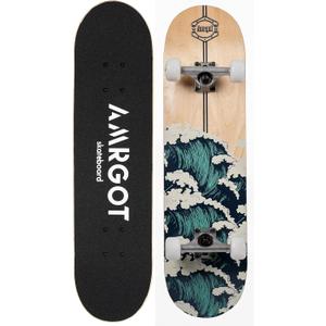 Beginner Skateboards 31" x 8" Complete Skateboards for Kids Boys Girls Adults 7 Ply Maple Wood Double Kick Deck Recessed Standard Tri Skateboards