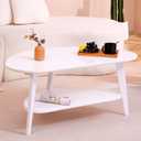 Mid-Century Modern Coffee Table for Living Room, 100% Solid Wood Oval Coffee Table, 2 Tier Wooden Coffee Tables for Home Office Livingroom, 40.2 x 22 Inches Easy Assemble (White)