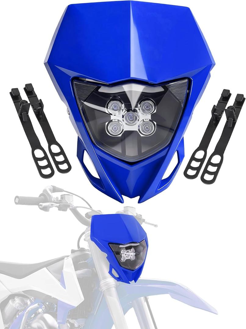 JFG RACING Dirt Bike Headlight LED, Motorcycle Head Light Kit Universal for Most Dirt Pit Bike Enduro YZ YZF WR 125 250 450 -Blue