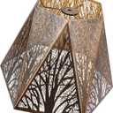 Lampshade Bell Lamp Shade 11.8" Width x 9" High x 1.63" Fitter (Spider) Metal Antique Bronze Gold Medium Lamp Shades for Floor Lamps and Table Lamp - Forest Etched - Hexagonal Lampshades Replacement