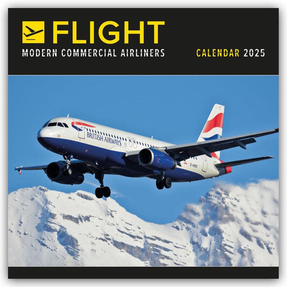 2025 Flight, Modern Commercial Airliners Wall calendar: Plastic Free Packaging