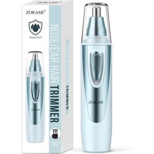 Ear and Nose Hair Trimmer Clipper - 2026 Professional Painless Eyebrow & Facial Hair Trimmer for Men Women, Battery-Operated Trimmer with IPX7 Waterproof, Dual Edge Blades for Easy Cleansing Blue