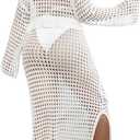 BEAUDRM Women's 2 Piece Plus Size Cover Up Sweater and Split Thigh Skirt Set Beach Swim Cover Up Outfit (White, XXXL)