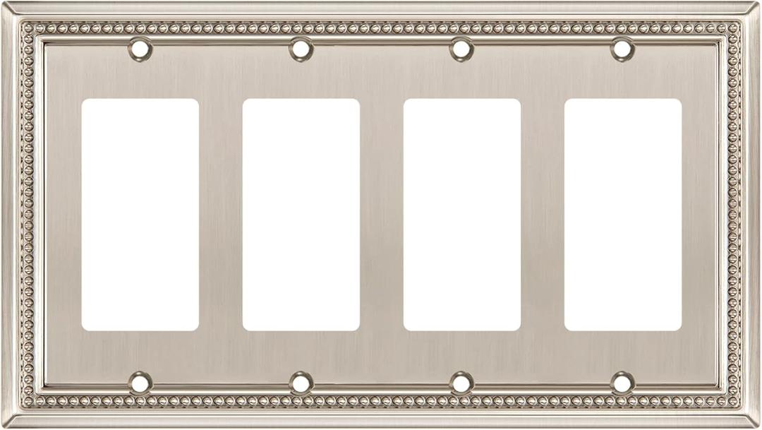 Henne Bery Sunken Pearls Heavy Duty Decorative Wall Plate Switch Plate Outlet Cover (Quad Decorator, Satin Nickel)