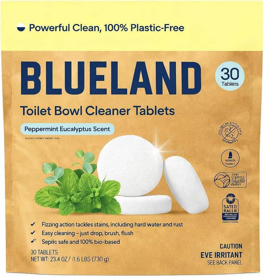 BLUELAND Toilet Bowl Cleaner Tablets. Peppermint Eucalyptus Scent. 30 Tablets.