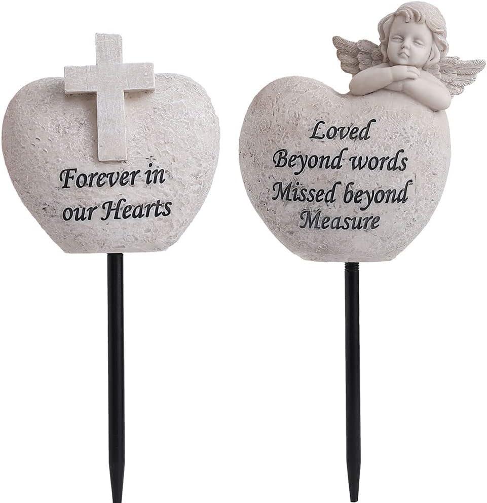 Angel and Cross Cemetery Grave VasesGrave Decorations for CemeteryMemorial Gifts for Loss of Loved - Set of 2 for Fresh/Artificial Flowers Headstones Vases with Removable Stakes White