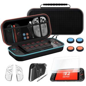 JCMO Carrying Case for Nintendo Switch 2 (2025) 10 in 1, Protective Hard Shell Portable Switch Travel with 2 Tempered Film, 2 Joycon Tpu Protective, 4 Rocker Cap and a Crystal Case