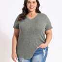 CARCOS Plus Size Tops for Women Short Sleeve Shirts Basic V Neck Summer Tshirts Casual Tunics XL-5XL (XXL)