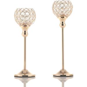 VINCIGANT Gold Crystal Candle Holders Set of 2,Pillar Candlesticks for Table Centerpieces, Valentine's Day Home Decor Wedding Party Housewarming Gift