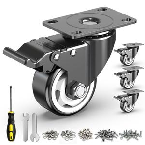 HOLKIE 3 Inch Caster Wheels Set of 4, Heavy Duty PP Plate Casters with Dual Locking Safety Brake, 1000lbs Total Capacity Hard Polypropylene Swivel Wheels for Workbench, Trolley, Garage