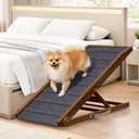 Adjustable Dog Ramp for Bed - 48" Long Foldable Wooden Ramp for Dogs to Get on Bed, Couch, or Car with 16.5" Wide Walking Space (Walnut Wood with Gray Carpet, Large)