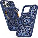 Uppuppy for iPhone 16pro max Case - Compatible with MagSafe for Women Girls Bulit-in 360 Rotatable Magnetic Ring Holder Kickstand Cute Aesthetic Blue Cheetah Print Design for Apple 16pro max