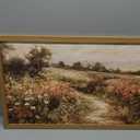 Framed 3D Textured Wall Art, Vintage Landscape Wall Decor Painting, Hand Drawn Sandstone Country Watercolor Floral Pictures Artwork for Living Room Bedroom Home Decor 12x16 inch Wood Frame