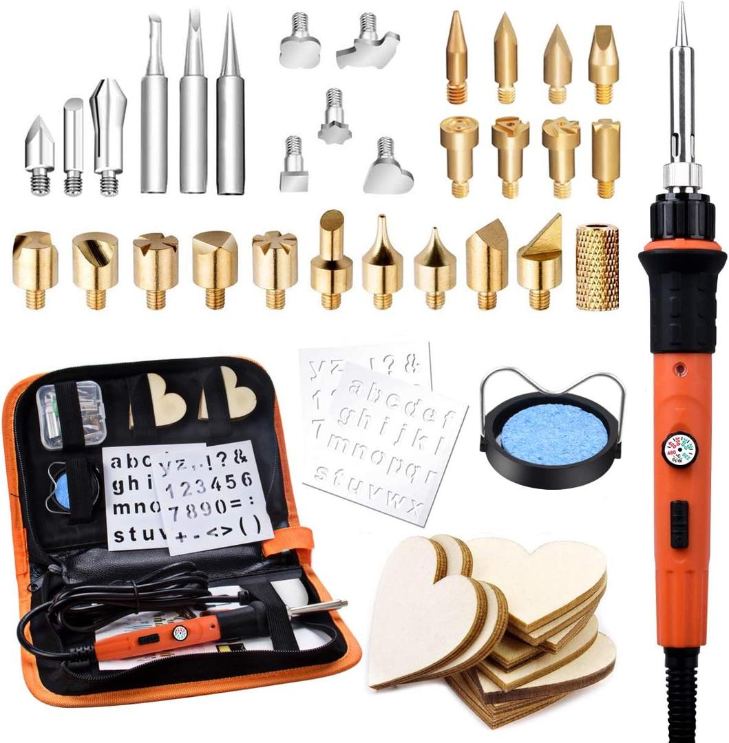 Preciva 31Pcs Wood Burning Kit, Professional Wood Burning Tool, 482F~1382F Adjustable Temperature Woodburning Pyrography Pen DIY Creative Tools for Embossing/Carving/Soldering