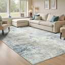 9x12 Abstract Rugs for Living Room, Blue Beige Large Area Rug, Non-Slip Machine Washable Carpet, Bedroom Dining Room Modern Decor, Soft Low Pile Kids Pet Friendly