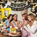 17th Birthday Decoration for Girls Black and Gold Birthday Party Balloon Decoration Set Happy Birthday Banner Crown Birthday Strap Confetti Balloons Birthday Party(17th)