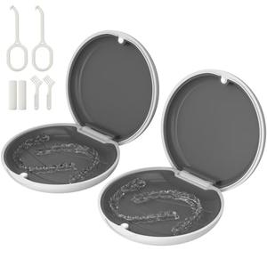 Retainer Case, Compatible with Invisalign, Slim Aligner Case with Removal Tool, Aligner Seaters & Brush, Pocket Size Secure Magnetic Closure for Travel - White