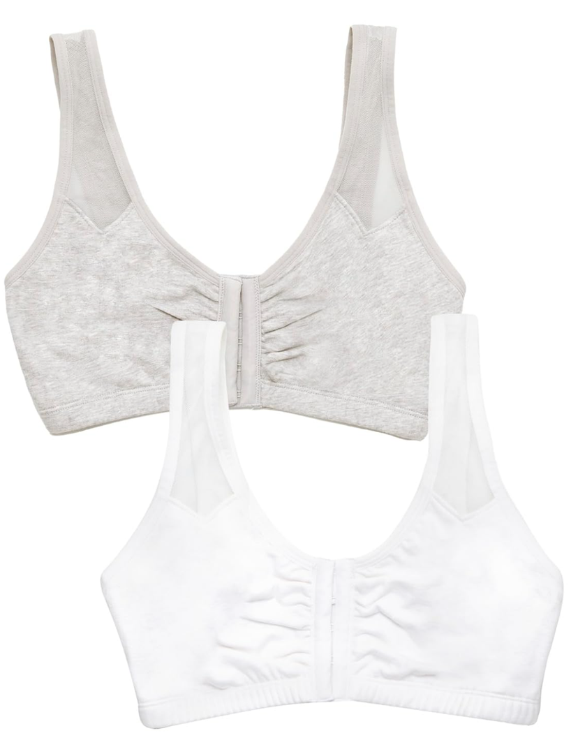 Fruit of the Loom Women's Comfort Front Close Sport Bra with Mesh Straps, Size 34