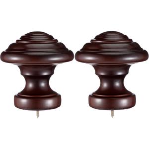 Yalikop 2 Pack Drapery Curtain Wood Finial Screw on Curtain Rod End Caps Wooden Finials for 2" Diameter Drapery Rod