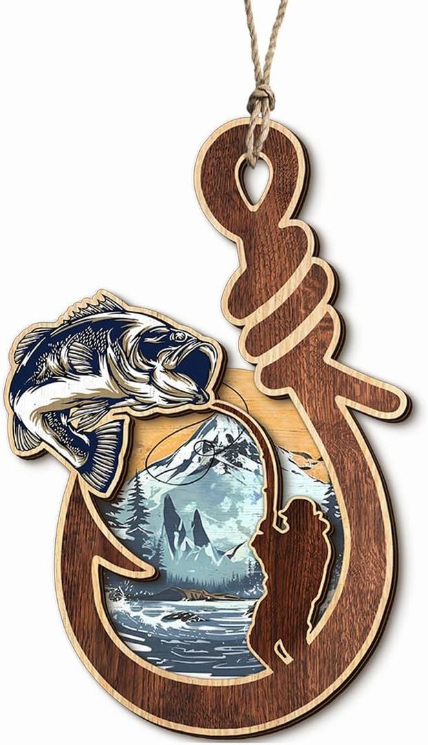 3 x Fishing Ornament 2025 - Unique Fish Ornaments for Men Women, Fishing Christmas Ornaments for Christmas Tree, Unique Ornaments for Tree Decor, Elegant for Women Fisherman
