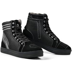 IRON JIA'S Motorcycle Shoes for Men, Anti-Slip Breathable Street Casual Motorcycle Riding Boots with Side Zipper, Ankle Support, Shift Pads Black, Size 12