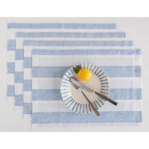 Solino Home Linen Placemats Set of 4 - Cabana Stripe Sky Blue and White Placemats 14 x 19 Inch - 100% Pure Linen Place Mats for Summer
