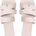 OYOANGLE Women's Textured PU Leather Square Open Toe Flat Sandals Cut Out Slide Sandal Beige, Size 8.5