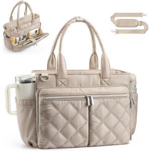 TOPEAST Teacher Tote Bag for Women, Lightweight Laptop Work Bag Quilted Travel Handbag with Cup Holder for Nurse Student