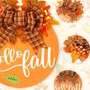 Hello Fall Wreath for Front Door, 12 Inch Fall Door Sign with Bow, Maple Leaves and Berries, Rustic Fall Decor for Porch, Wall, Thanksgiving & Harvest Season